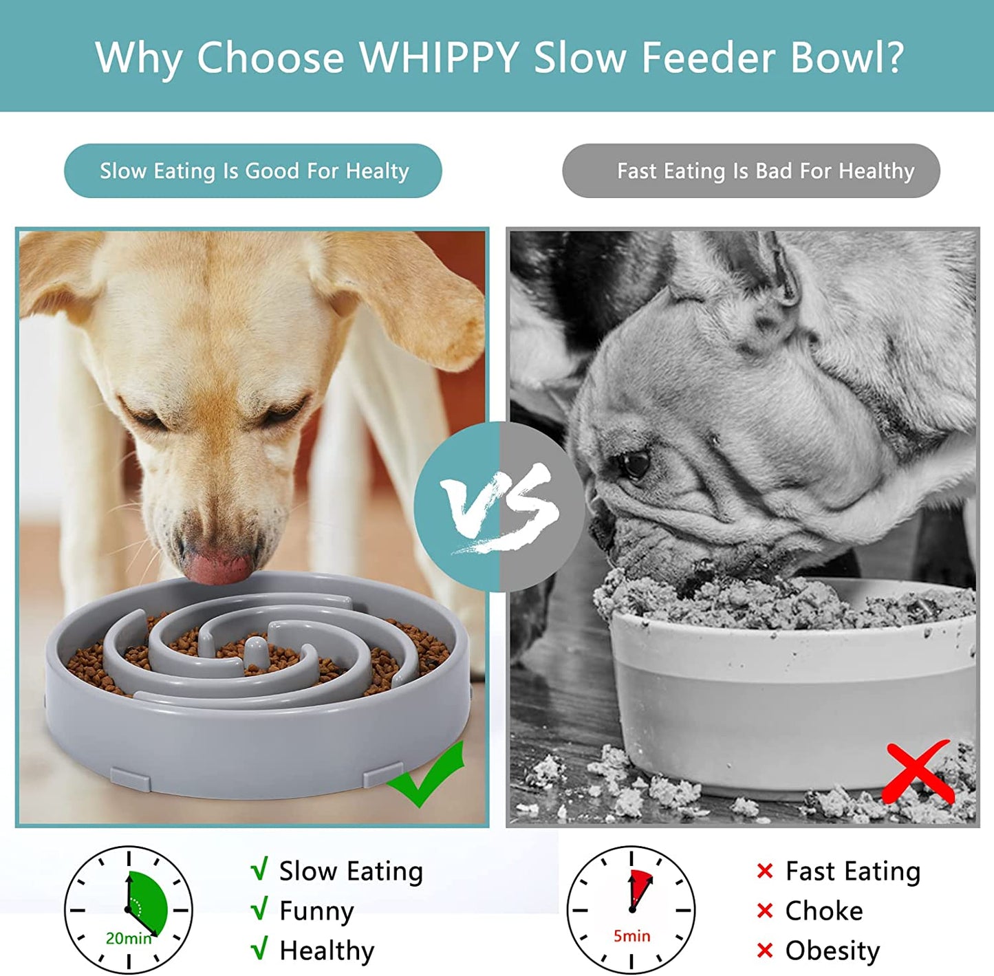 Large Non-Slip Slow Feeder Dog Bowl for Medium to Large Breeds - Interactive Maze Puzzle Design to Promote Healthy Eating and Prevent Choking, Light Gray