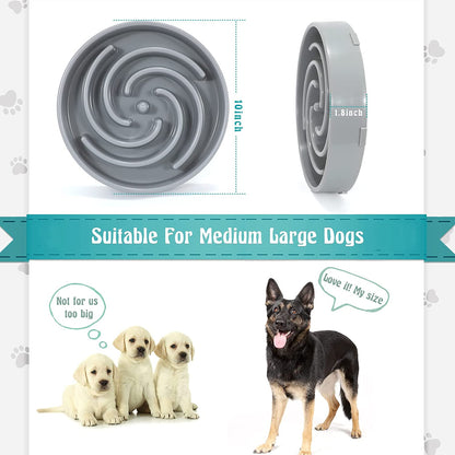 Large Non-Slip Slow Feeder Dog Bowl for Medium to Large Breeds - Interactive Maze Puzzle Design to Promote Healthy Eating and Prevent Choking, Light Gray