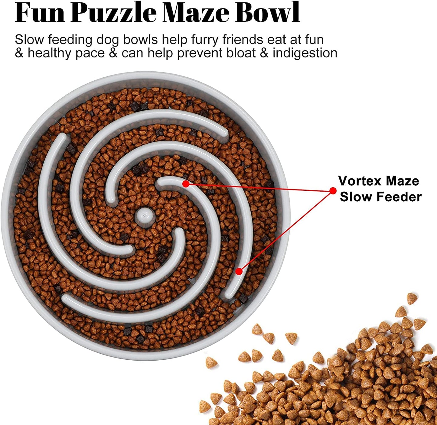 Large Non-Slip Slow Feeder Dog Bowl for Medium to Large Breeds - Interactive Maze Puzzle Design to Promote Healthy Eating and Prevent Choking, Light Gray