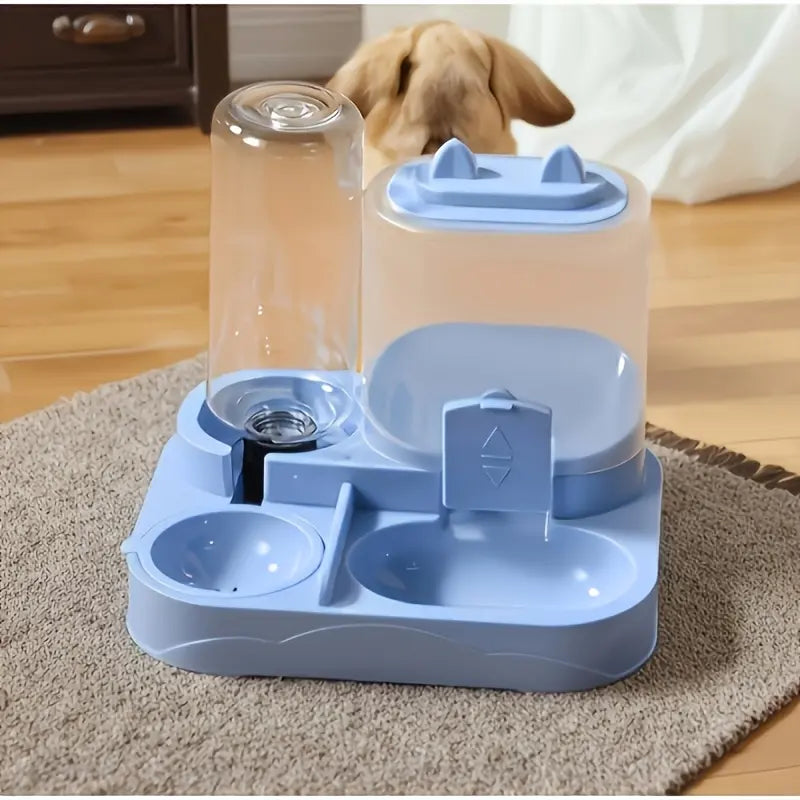 Automatic 2-in-1 Cat Feeder and Water Dispenser with Gravity Feeding Station, BPA-Free Design, Dry-Wet Separation, Ideal for Indoor Cats and Dogs, Travel-Friendly