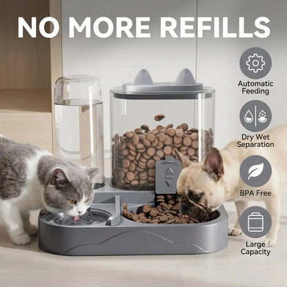 Automatic 2-in-1 Cat Feeder and Water Dispenser with Gravity Feeding Station, BPA-Free Design, Dry-Wet Separation, Ideal for Indoor Cats and Dogs, Travel-Friendly