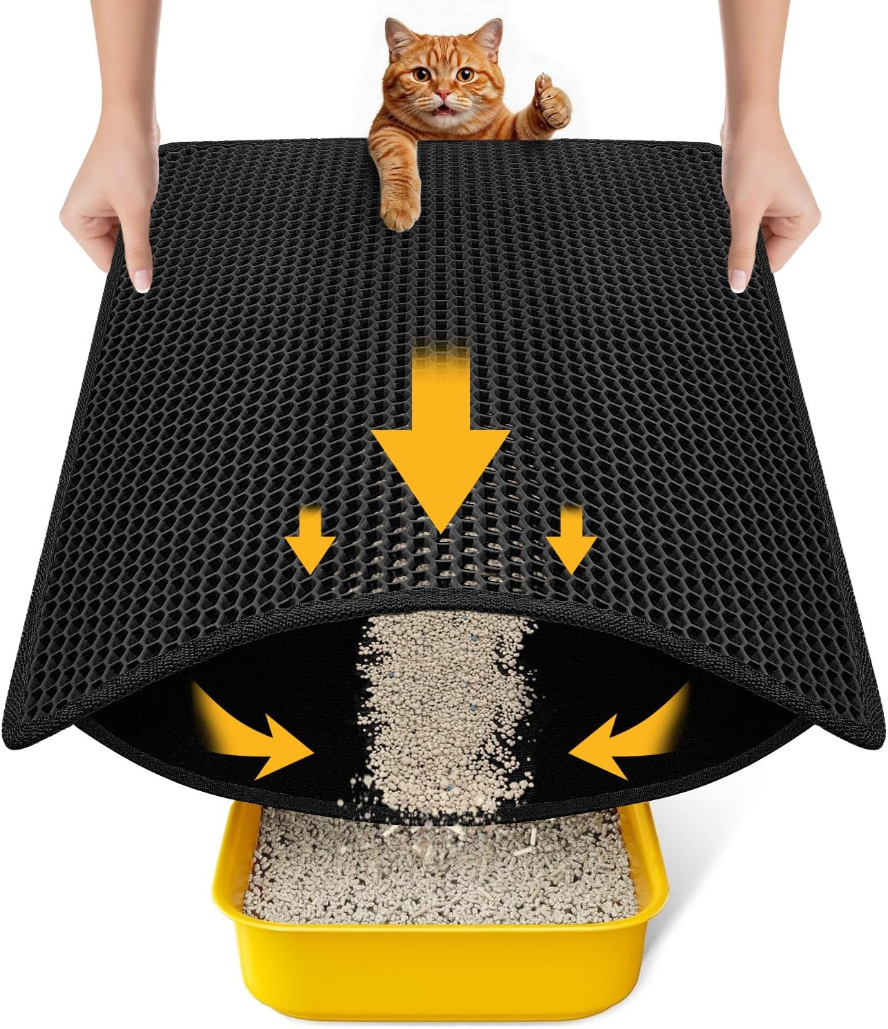 Compact Cat Litter Mat 23.6" x 14.6" - Waterproof and Leakproof Back Layer, Honeycomb Design for Effective Litter Trapping, Washable and Easy to Clean, Scatter Control, Black