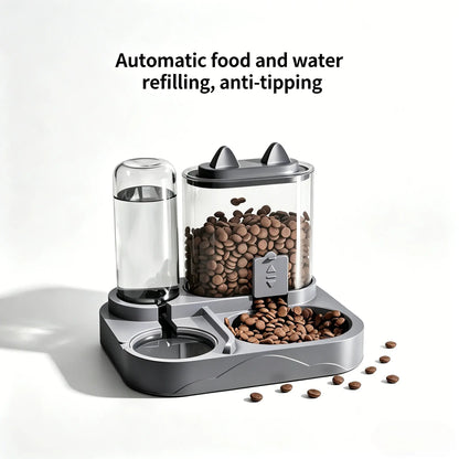 Automatic 2-in-1 Cat Feeder and Water Dispenser with Gravity Feeding Station, BPA-Free Design, Dry-Wet Separation, Ideal for Indoor Cats and Dogs, Travel-Friendly