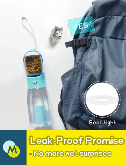 3-in-1 Portable Water Bottle and Travel Bowl for Dogs with Food Container and Waste Bag Holder - 20oz Blue, Ideal for Outdoor Activities and Hiking