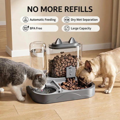 Automatic 2-in-1 Cat Feeder and Water Dispenser with Gravity Feeding Station, BPA-Free Design, Dry-Wet Separation, Ideal for Indoor Cats and Dogs, Travel-Friendly