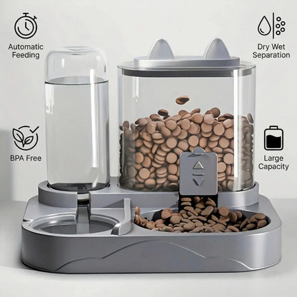 Automatic 2-in-1 Cat Feeder and Water Dispenser with Gravity Feeding Station, BPA-Free Design, Dry-Wet Separation, Ideal for Indoor Cats and Dogs, Travel-Friendly