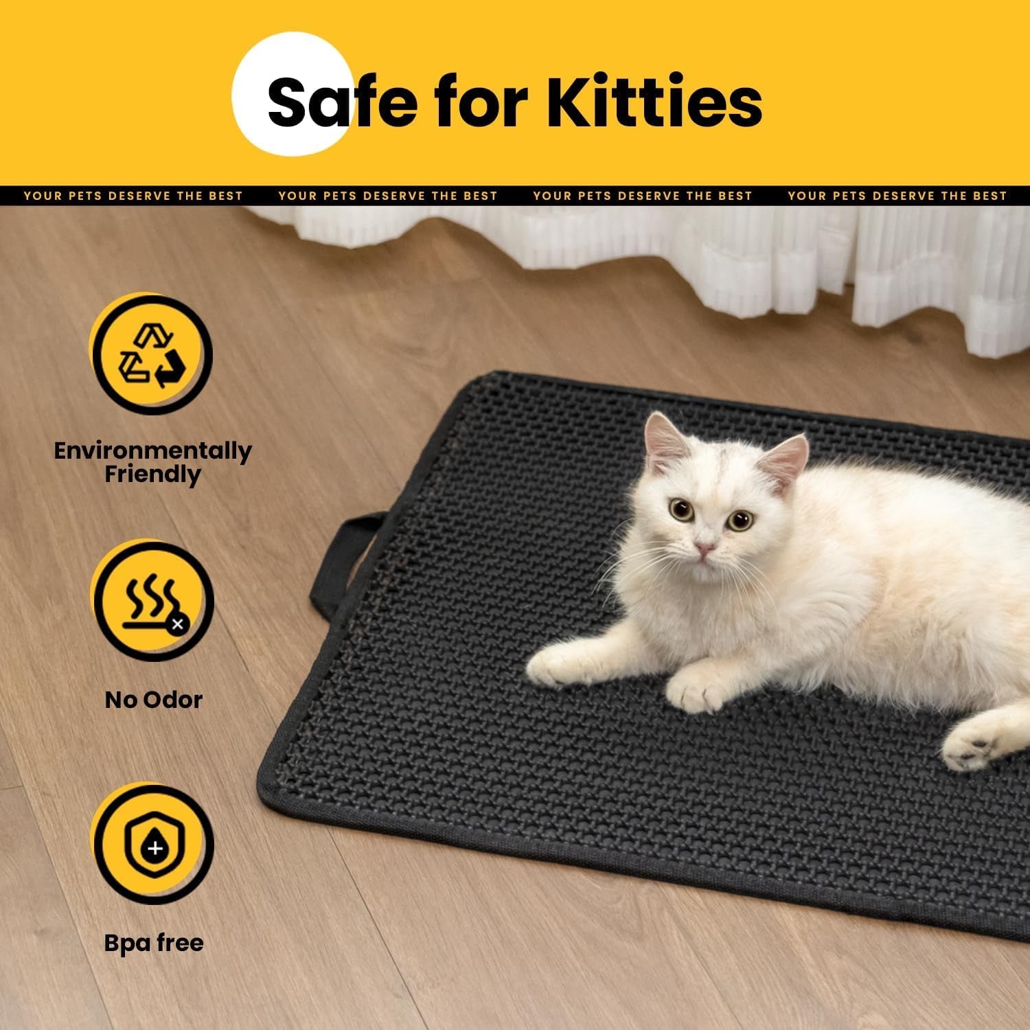 Compact Cat Litter Mat 23.6" x 14.6" - Waterproof and Leakproof Back Layer, Honeycomb Design for Effective Litter Trapping, Washable and Easy to Clean, Scatter Control, Black