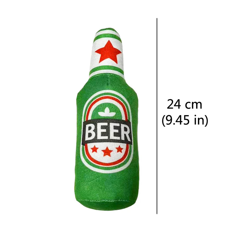 Interactive Plush Dog Toy - Beer Bottle Shape, Squeaky Chew Toy for Small and Large Dogs, Promotes Dental Health and Engaging Playtime