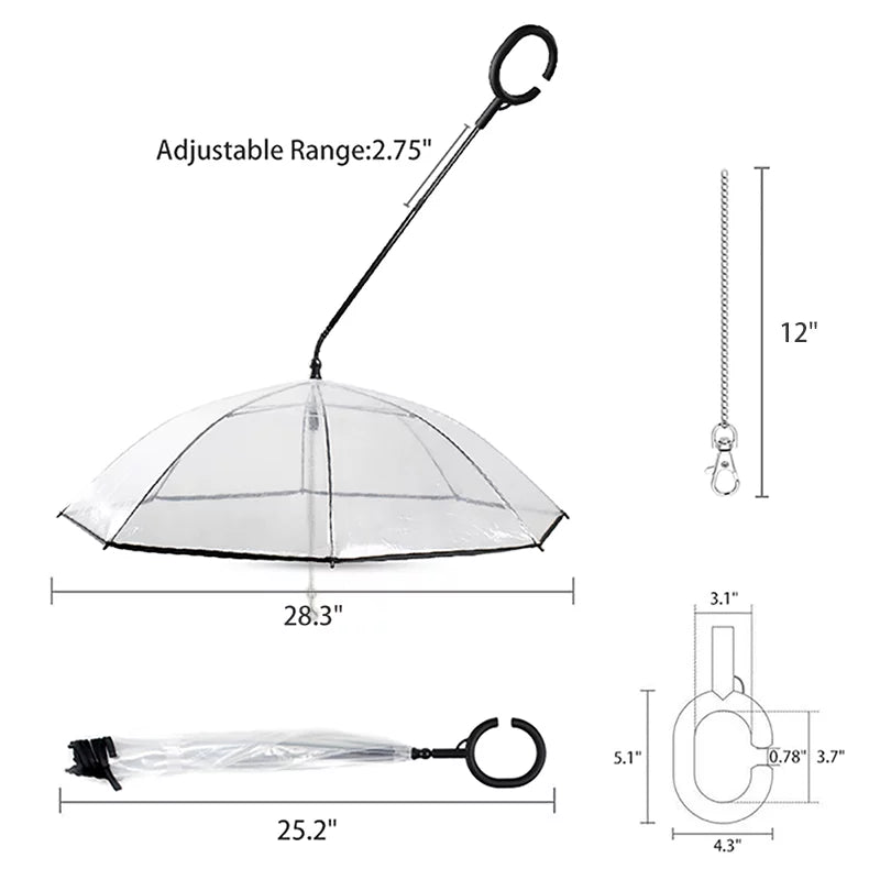Clear Pet Umbrella with Flexible Handle and Leash for Small Dogs