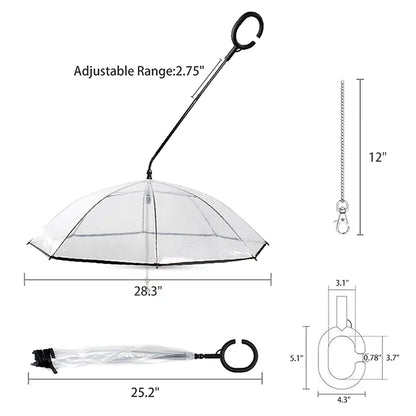 Clear Pet Umbrella with Flexible Handle and Leash for Small Dogs