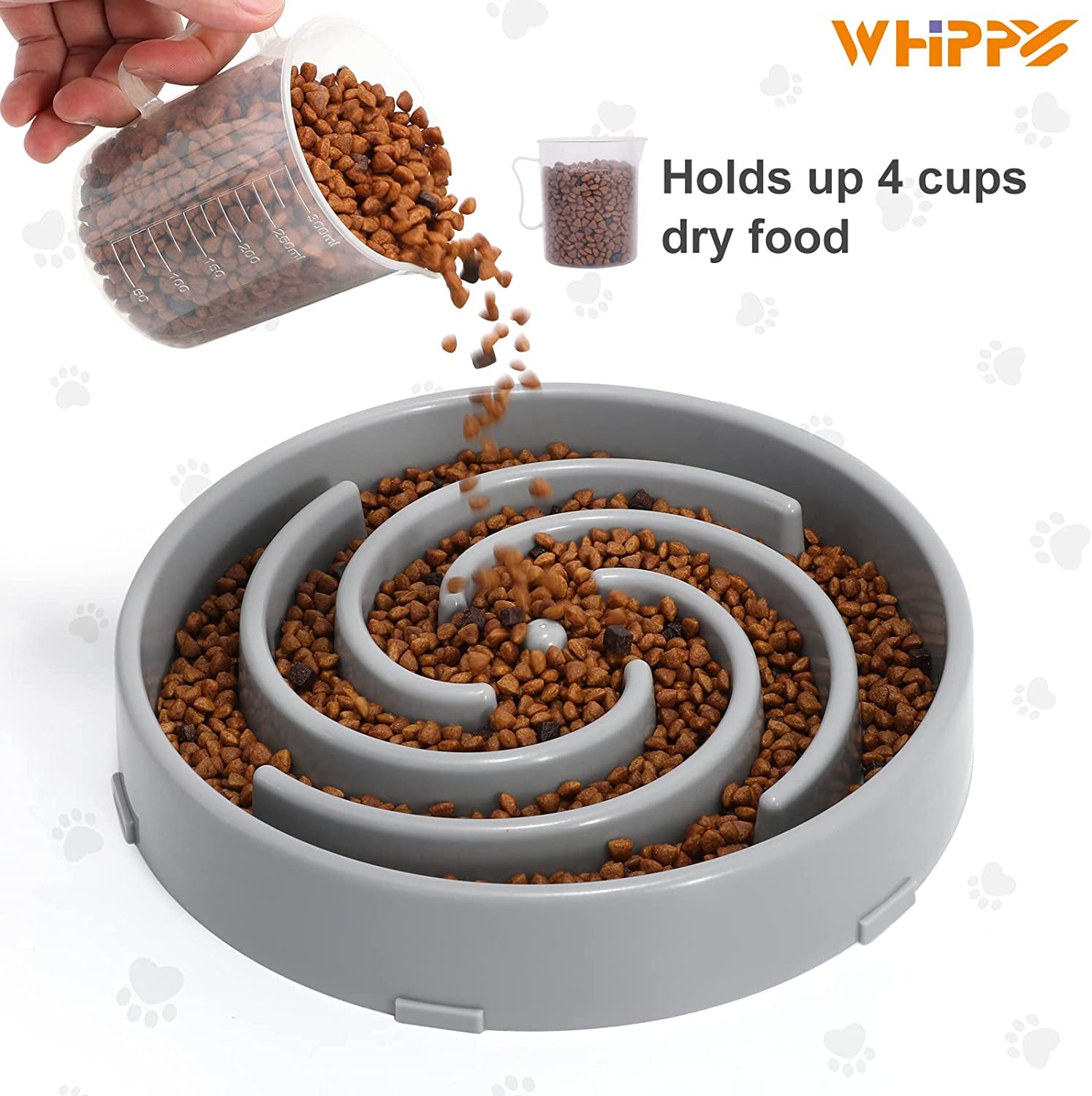 Large Non-Slip Slow Feeder Dog Bowl for Medium to Large Breeds - Interactive Maze Puzzle Design to Promote Healthy Eating and Prevent Choking, Light Gray