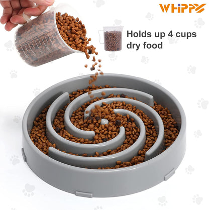 Large Non-Slip Slow Feeder Dog Bowl for Medium to Large Breeds - Interactive Maze Puzzle Design to Promote Healthy Eating and Prevent Choking, Light Gray