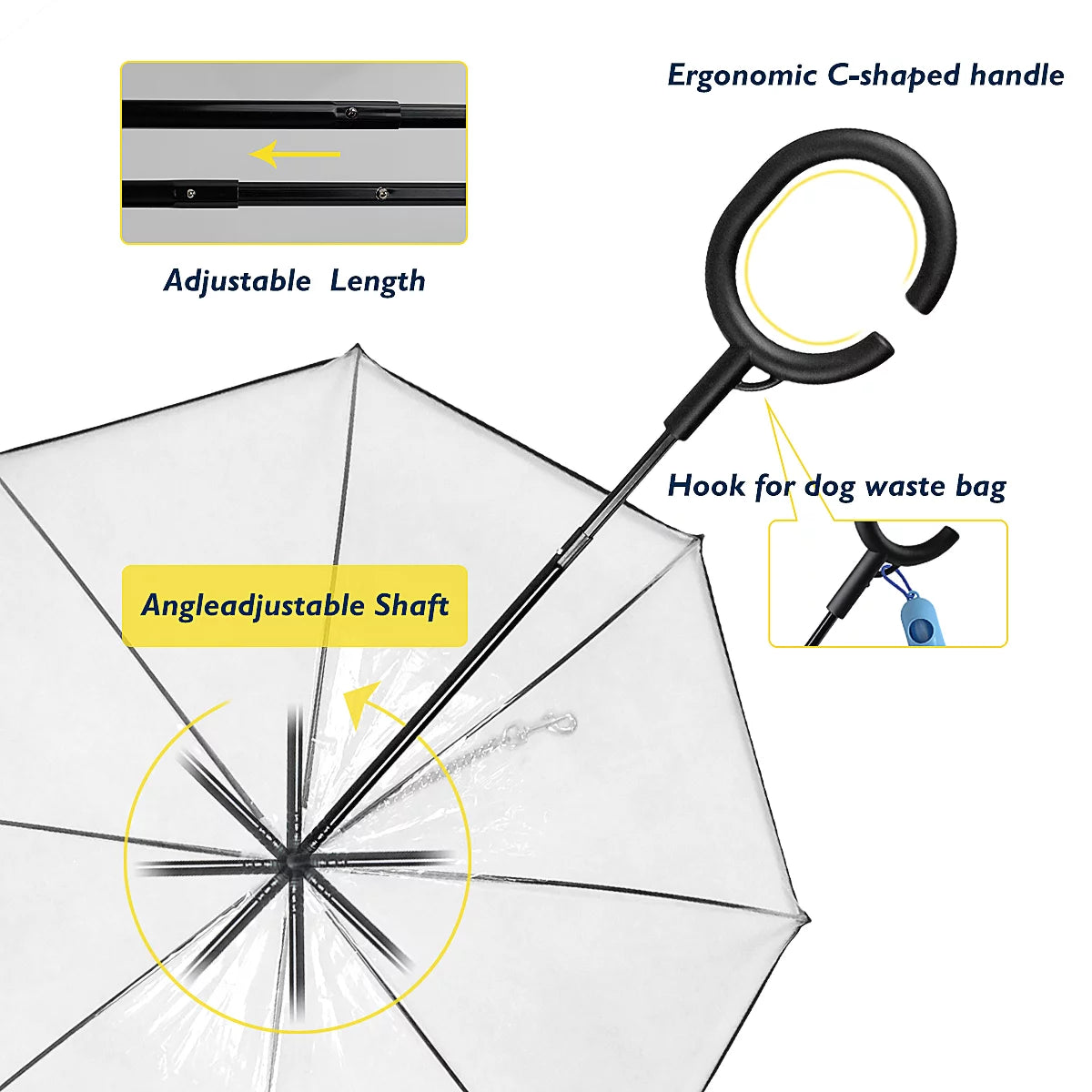 Clear Pet Umbrella with Flexible Handle and Leash for Small Dogs