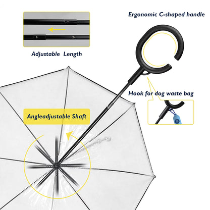 Clear Pet Umbrella with Flexible Handle and Leash for Small Dogs