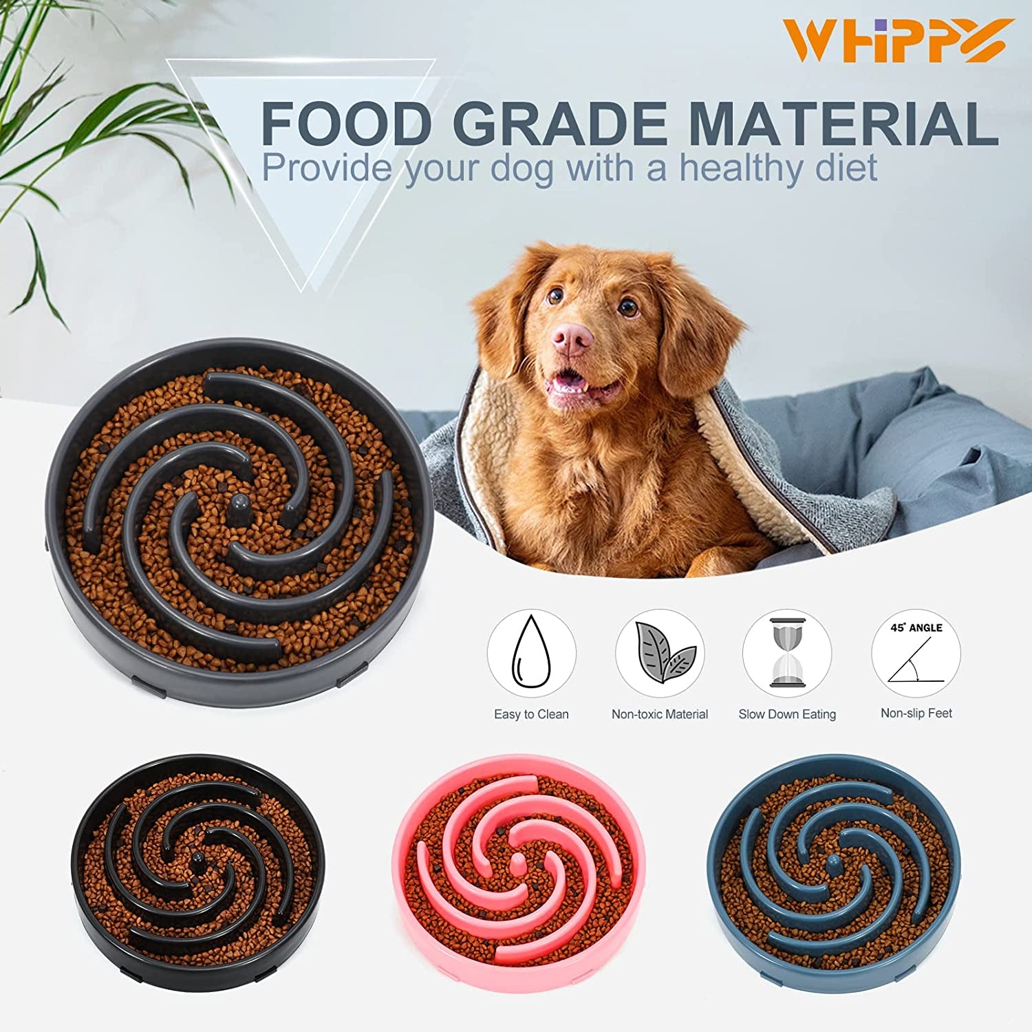 Large Non-Slip Slow Feeder Dog Bowl for Medium to Large Breeds - Interactive Maze Puzzle Design to Promote Healthy Eating and Prevent Choking, Light Gray