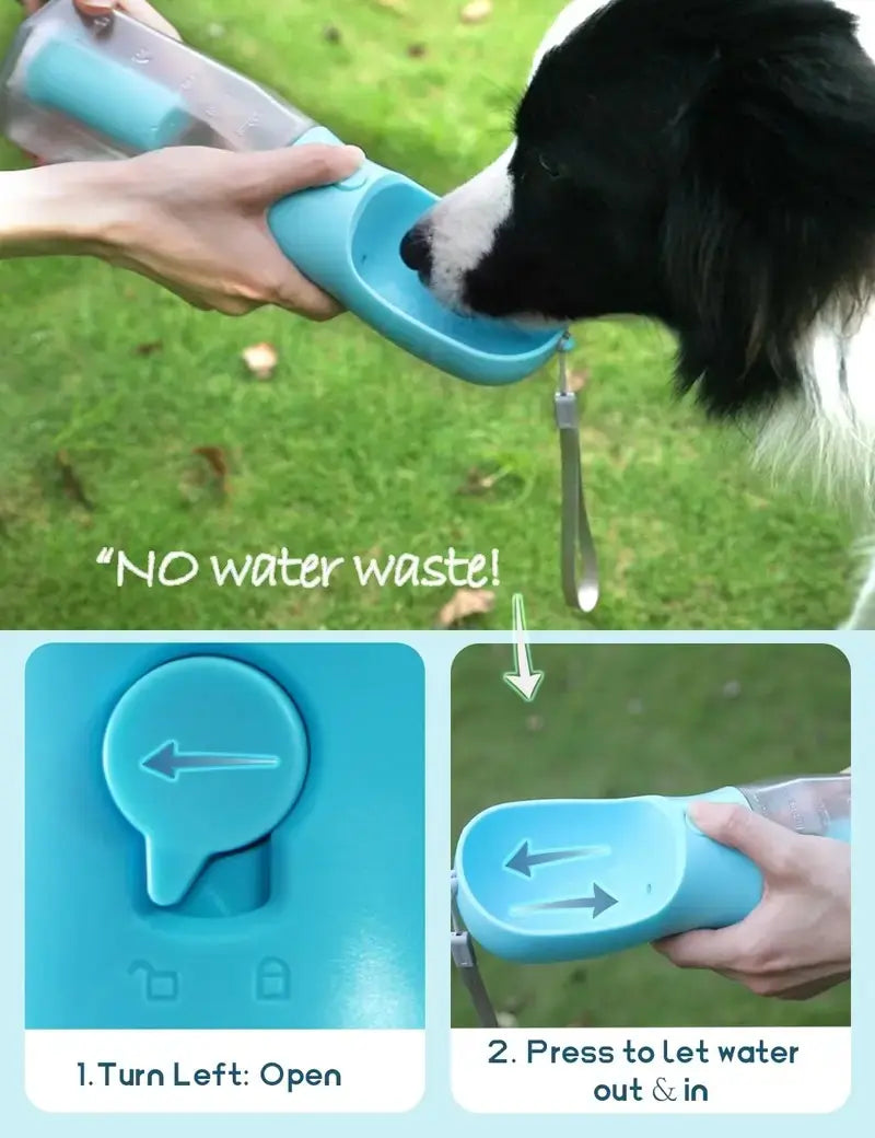 3-in-1 Portable Water Bottle and Travel Bowl for Dogs with Food Container and Waste Bag Holder - 20oz Blue, Ideal for Outdoor Activities and Hiking