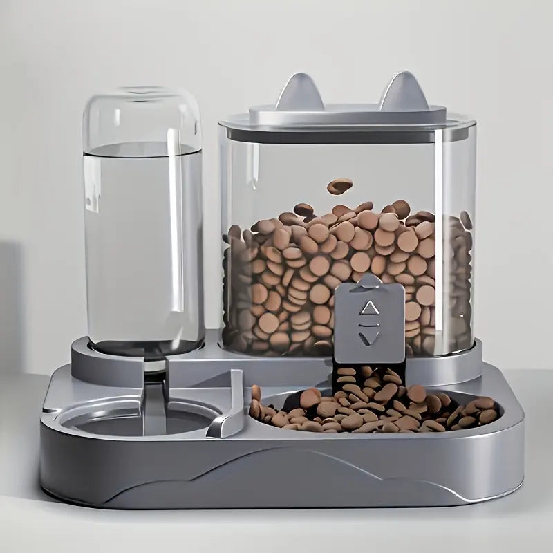 Automatic 2-in-1 Cat Feeder and Water Dispenser with Gravity Feeding Station, BPA-Free Design, Dry-Wet Separation, Ideal for Indoor Cats and Dogs, Travel-Friendly