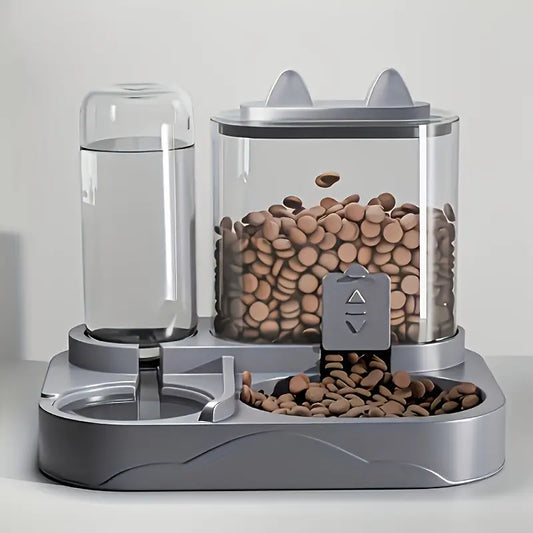 Automatic 2-in-1 Cat Feeder and Water Dispenser with Gravity Feeding Station, BPA-Free Design, Dry-Wet Separation, Ideal for Indoor Cats and Dogs, Travel-Friendly