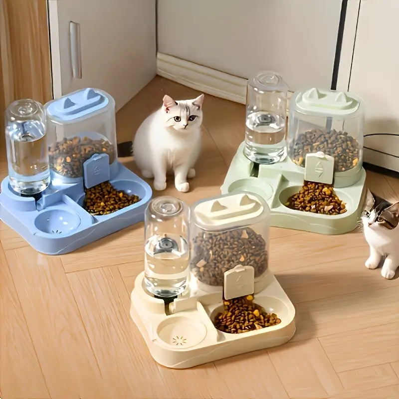 Automatic 2-in-1 Cat Feeder and Water Dispenser with Gravity Feeding Station, BPA-Free Design, Dry-Wet Separation, Ideal for Indoor Cats and Dogs, Travel-Friendly