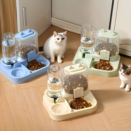 Automatic 2-in-1 Cat Feeder and Water Dispenser with Gravity Feeding Station, BPA-Free Design, Dry-Wet Separation, Ideal for Indoor Cats and Dogs, Travel-Friendly